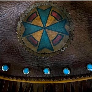 Kobler boho fringe leather crossbody bag native american western turquoise